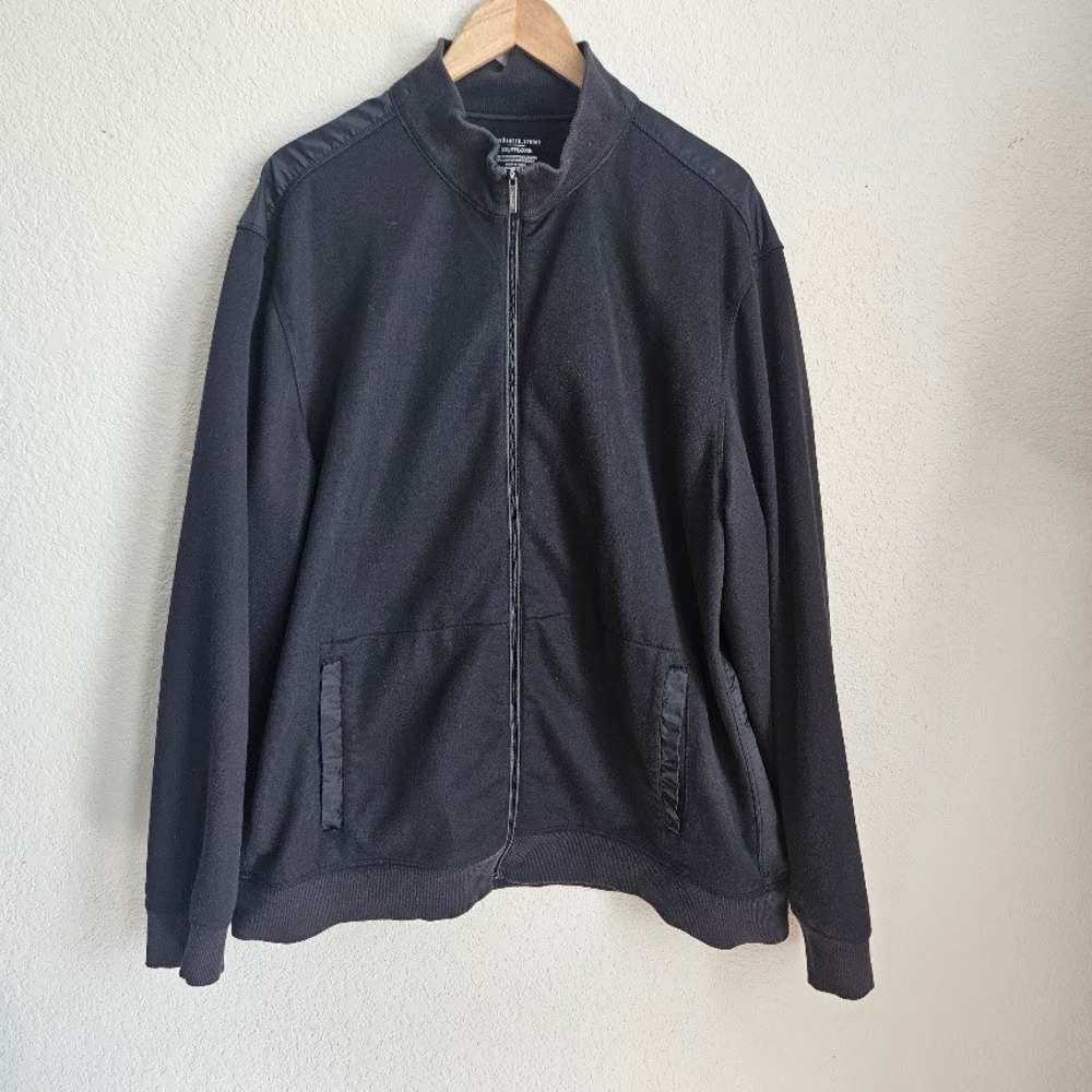 Van Heusen Studio Mens XXL Black Full Zip Mock Neck Jacket Mixed Media Overlays